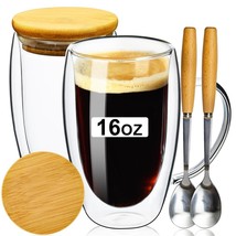 Insulated Double Wall 16OZ Coffee Mugs Set of 2 with Bamboo Lid &amp; Spoon - $17.33