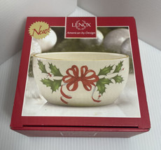 Vintage Lenox American By Design Holiday Bowl 16oz Holly Red Ribbon Gold... - $10.84