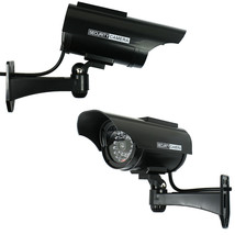 Pack Of 2 Solar Powered Dummy Security Camera Cctv With Led Record Light - Black - £25.16 GBP