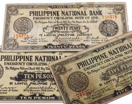 1941 Filippine Nazionale Banca - Cebu 5, 10, E 20pesos Banconote, Lotto ... - $58.41