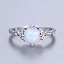 14K White Gold Plated Vintage Floral Opal &amp; Simulated Diamond Engagement Ring - £111.36 GBP