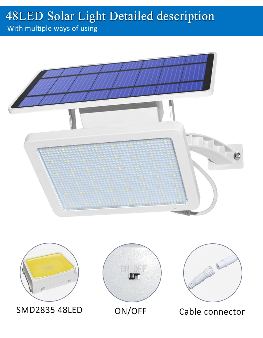 Solar Light 48 Leds 800lm Outdoor Garden Wall Yard Night Light Security Lighting - £116.38 GBP