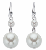 ROUND CREAM SIMULATED PEARL DROP EARRINGS IN SILVERTONE - £55.30 GBP