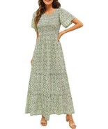 Kranda Women&#39;s Round Neck Short Flutter Sleeve Smocked Ruffle Floral Max... - $1,670.06 MXN