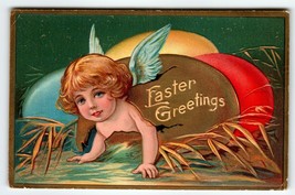 Easter Postcard Fantasy Cherub Angel Giant Pastel Eggs Series 1 Embossed Vintage - £8.91 GBP