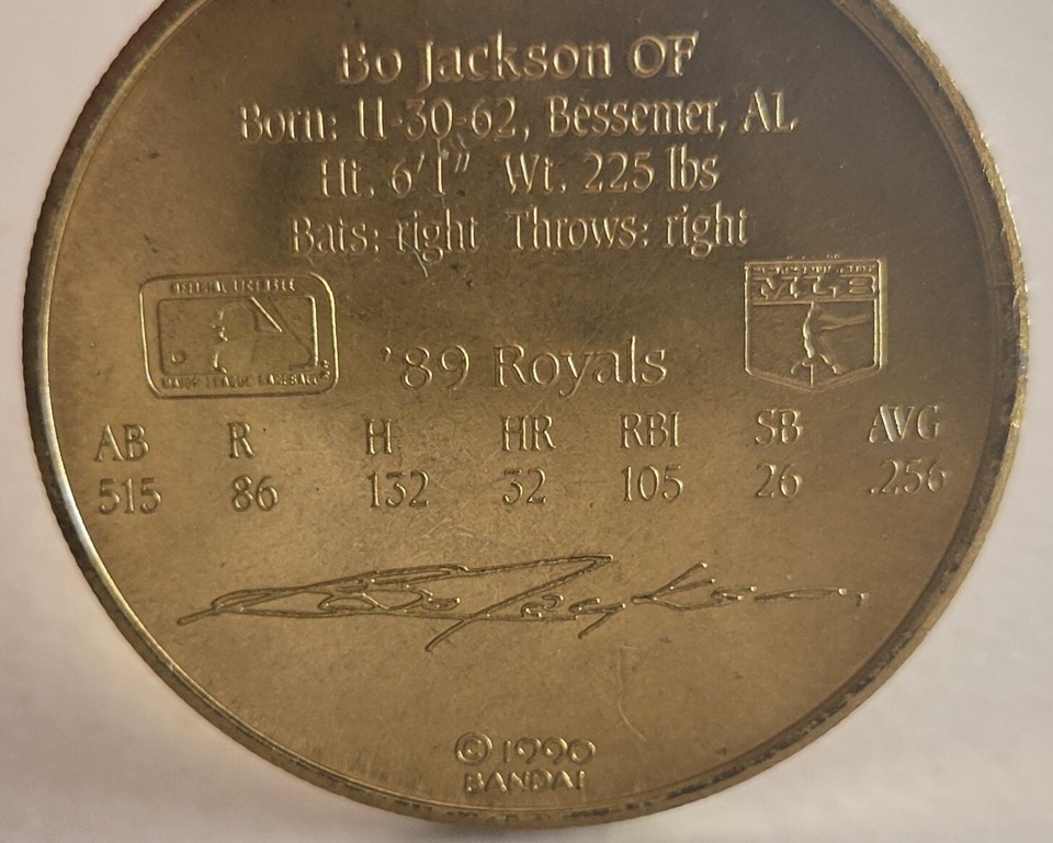 N) 1990 Bandai Sport Stars Collector Coin - Bo Jackson - Kansas City Royals Item image 5