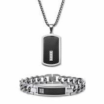 American Exchange Men&#39;s Black Ion-Plated Stainless Steel Dog Tag Necklac... - $49.49