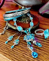 Stunning OOAK &quot;Reinvented&quot; Fantasy Blue Fairy Necklace Set - £43.28 GBP