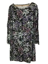 J Jill Wearever Collection Dress Small Tunic Long Sleeve Knit Dk Gray Floral j - £18.86 GBP
