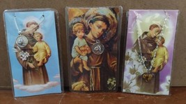 Vintage St Anthony Saint Of Miracles Prayer Card Medal Charm Necklace 3p... - $27.88