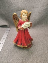 Vintage Paper Mache Angel Red Dress Playing Concertina Christmas Music Box - £17.01 GBP