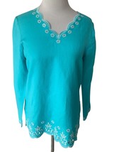 Coldwater Creek ladies linen blend turquoise white sequin scalloped trim NEW 6 - £60.84 GBP