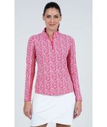 NWT IBKUL LESLIE WATERMELON &amp; WHITE Long Sleeve Mock Golf Shirt S M L XL... - $54.99