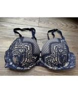 Navy Blue Lace Overlay Padded Push-Up Bra  Elegant Pattern Victoria Secr... - $475.17 MXN