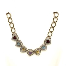 Vtg Vermeil Signed 925 Art Deco Crystal Rhinestones Heart Fancy Link Necklace 17 - £130.99 GBP
