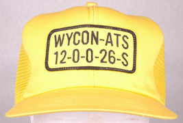 Vtg WYCON-ATS 12-0-0-26-S Hat-Patch-Yellow-Mesh-Foam Front-Snapback-K Br... - £19.10 GBP