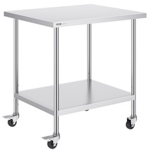 VEVOR Stainless Steel Work Table 30 x 18 x 38 Inch, with 4 Wheels, 3 Adj... - £116.19 GBP