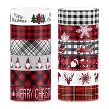 12 Roll Christmas Plaid Washi Tape Red Black White Buffalo Check Holiday Washi M - £15.17 GBP