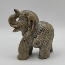 Vintage Hand Carved Brown Soap Stone Trunk Up Elephant Figurine - $14.50
