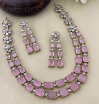 Bollywood Style Silver Plated Indian Fashion Choker Necklace CZ Pink Jewelry Set - £59.51 GBP