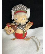 1970’s Rare ORNAMENT Kurt Adler Santa&#39;s World - Corn Husk Mouse w Jug - $16.29 CAD