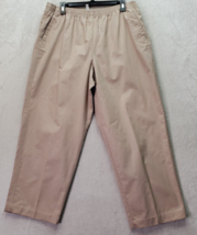 Hasting &amp; Smith Cropped Pants Women Large Tan Cotton Slash Pockets Elastic Waist - £12.58 GBP