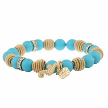 Monet Bracelet Gold Tone Metal Stretch W Blue Beads &amp; Sea Horse New - $19.57