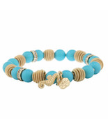 Monet Bracelet Gold Tone Metal Stretch W Blue Beads &amp; Sea Horse New - £15.32 GBP