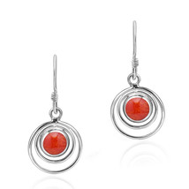 Cascading Orbits Red Coral Sterling Silver Dangle Earrings - £9.48 GBP