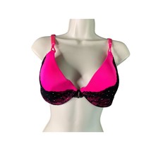 Smart and sexy Womens Size 38C Pink Bra Padded Black Lace Overlay Rhines... - $14.84
