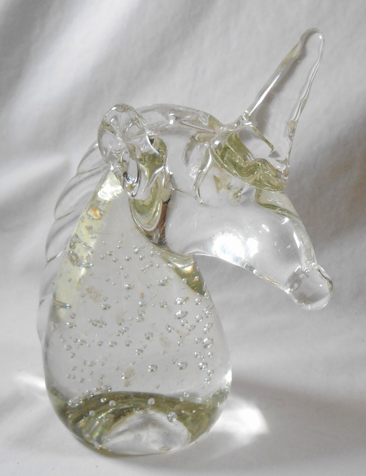 Primary image for Vintage Unicorn Figurine Controlled Bubble Art Glass Paperweight, 5-1/2" x 4-1/4