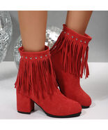 Rivet Suede Plus Size Tassel Womens Boots - $21.03