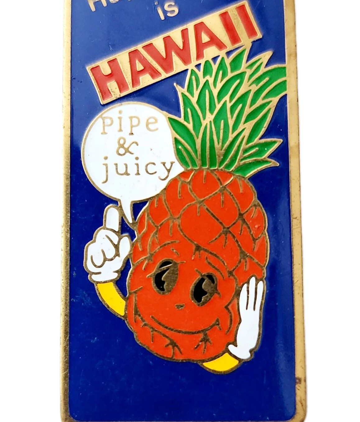 C1970-80s Hawaii Metal Keychain Fob Charm Pineapple Ripe & Juicy Happiness E10A Item image 2
