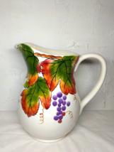 StoneLite Pitcher - Grapes/Leaves Ceramic Red/Green/Yellow - 8&quot; Fast Shipping! - £14.74 GBP