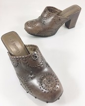 Jack Rogers 7.5 M Brown Leather Whipstitched 3.5&quot; Heels Mules Shoes - $37.73