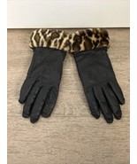 Black Leather and Leopard Faux-Fur Gloves - Unbranded - Fit like Size 7 - $20.00