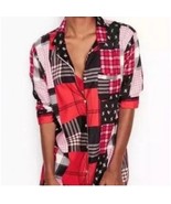 VICTORIA’S SECRET patchwork plaid flannel button down sleep shirt size m... - $24.19