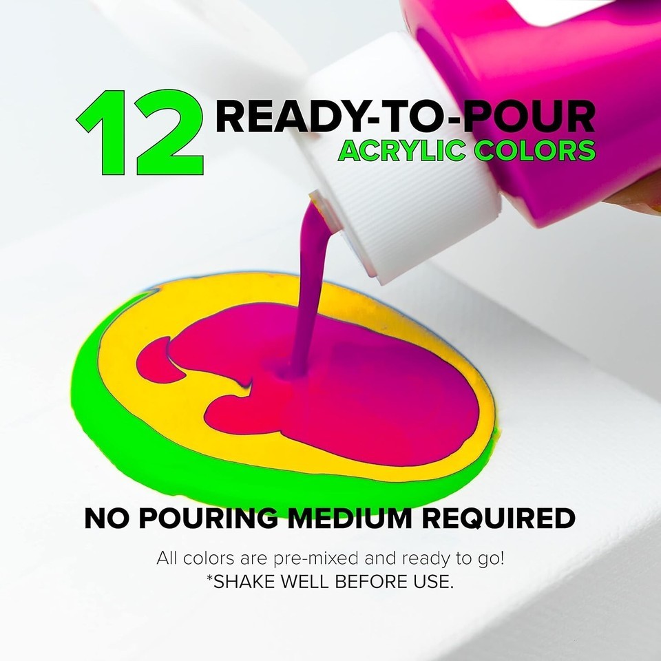 12 Colors Neon Acrylic Pouring Paint - Safe & Ready to Use for Stunning Art Item image 6