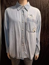 Vtg Disney Store Embroidered Denim Shirt Women&#39;s Sz M Blue 101 Dalmations - £47.81 GBP