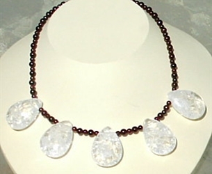 Primary image for Garnet and Cracked Clear Quartz Teardrop Bib Like Necklace