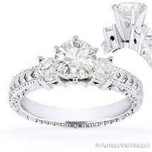 Forever Brilliant Round Cut Moissanite 3-Stone Engagement Ring in 14k White Gold - £650.99 GBP+