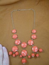 vn-11 vintage coral colored glass cab gold tone necklace costume jewelry 40&#39;s - $60.76