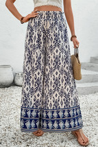 Blue Boho Pattern Print High Waist Wide Leg Loose Pants - $18.22