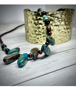Teal and Chocolate Jasper, Tigers Eye, and Aged Copper Necklace  - £75.84 GBP