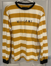 Long Sleeve Mustard/White Striped T Shirt Welcome Embroidered on Front S... - £11.65 GBP