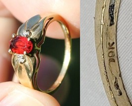 Estate Sale! 10k Gold Solid Ring Garnet Ruby Diamonds 1960&#39;s Size 6.5 Womens - £117.70 GBP