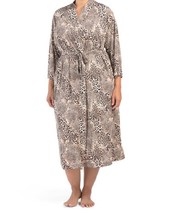 new NATORI Women&#39;s Long Sleeves Slinky Satin Animal Print Robe in Natura... - £52.65 GBP