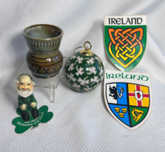 Irish Lot Enesco Leprechaun Stickers Pottery Cloisonne Shamrock Ornament Ball - £23.55 GBP