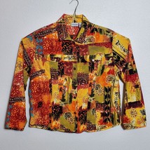 Chico&#39;s Women&#39;s Corduroy Shirt jacket Size 3 Vibrant tribal Art Print XL - £22.18 GBP