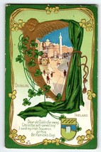 St Patricks Day Postcard Dublin Ireland Golden Harp Green Curtain Clover Nash - £12.30 GBP